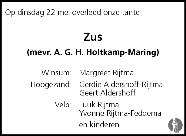 overlijdensadvertentie an holtkamp-maring (2) in 2007.